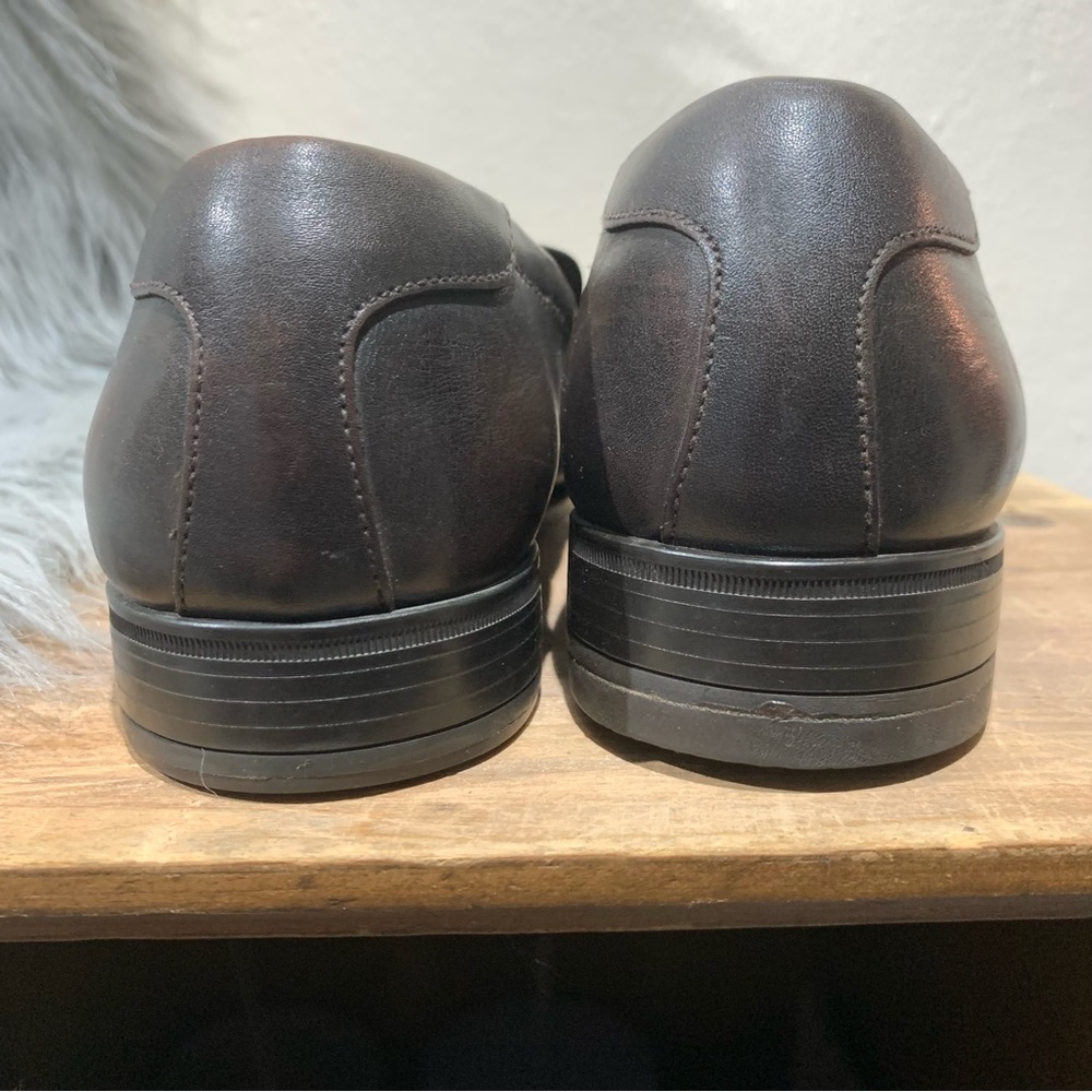Prada Men's 2DC213 Brown Brushed Spazzolato Leather Penny Loafer Business Shoes - Picture 6 of 12